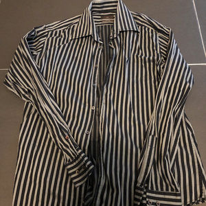 Men's Zara Black/Grey Stripe Dress Shirt Size L